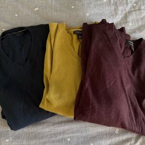 3 Banana Republic Luxe Sweaters in navy, gold and Burgundy small